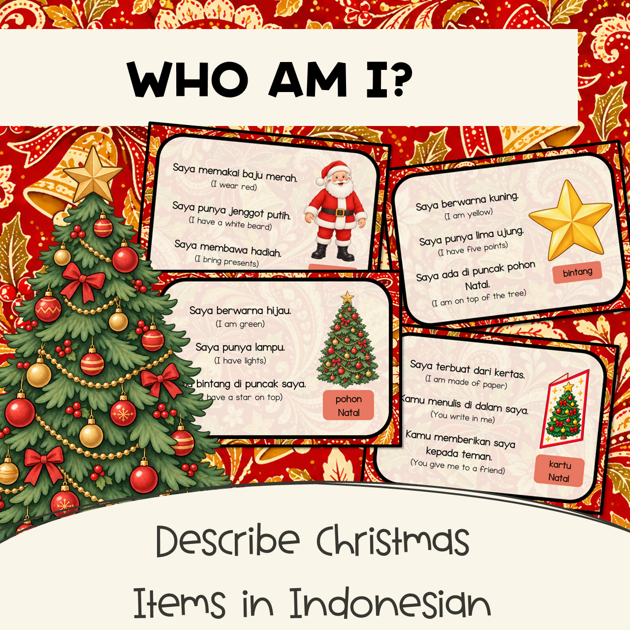 Indonesian Christmas Games | Memory, Snap, Guessing Cards & Five in a Row