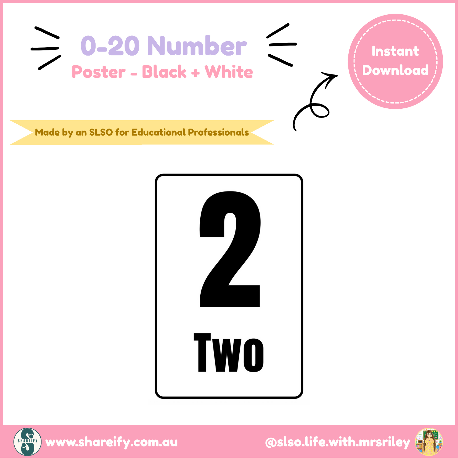 0-20 A4 Number Poster - Black & White