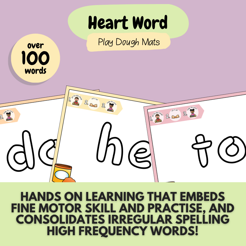 Heart Word Play Dough Mats | Hands On High Frequency Word Work