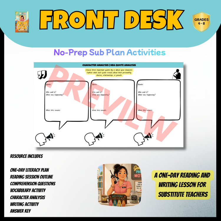 Front Desk No-Prep Sub Plan | Novel Study Literacy Activities Lesson | Years 4–8 PDF
