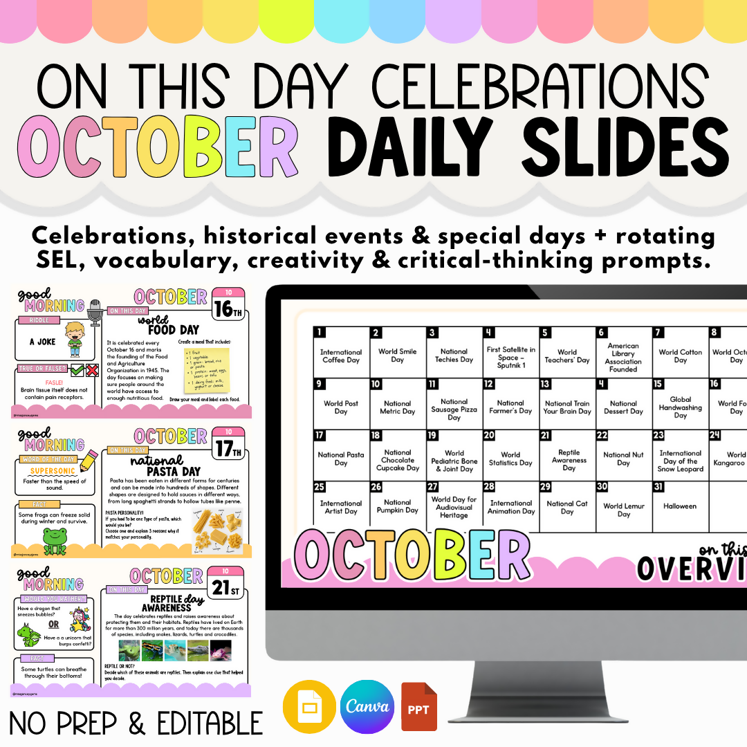 October Daily Slides & Morning Work | No Prep Morning Meeting Activities I Year 3 & 4