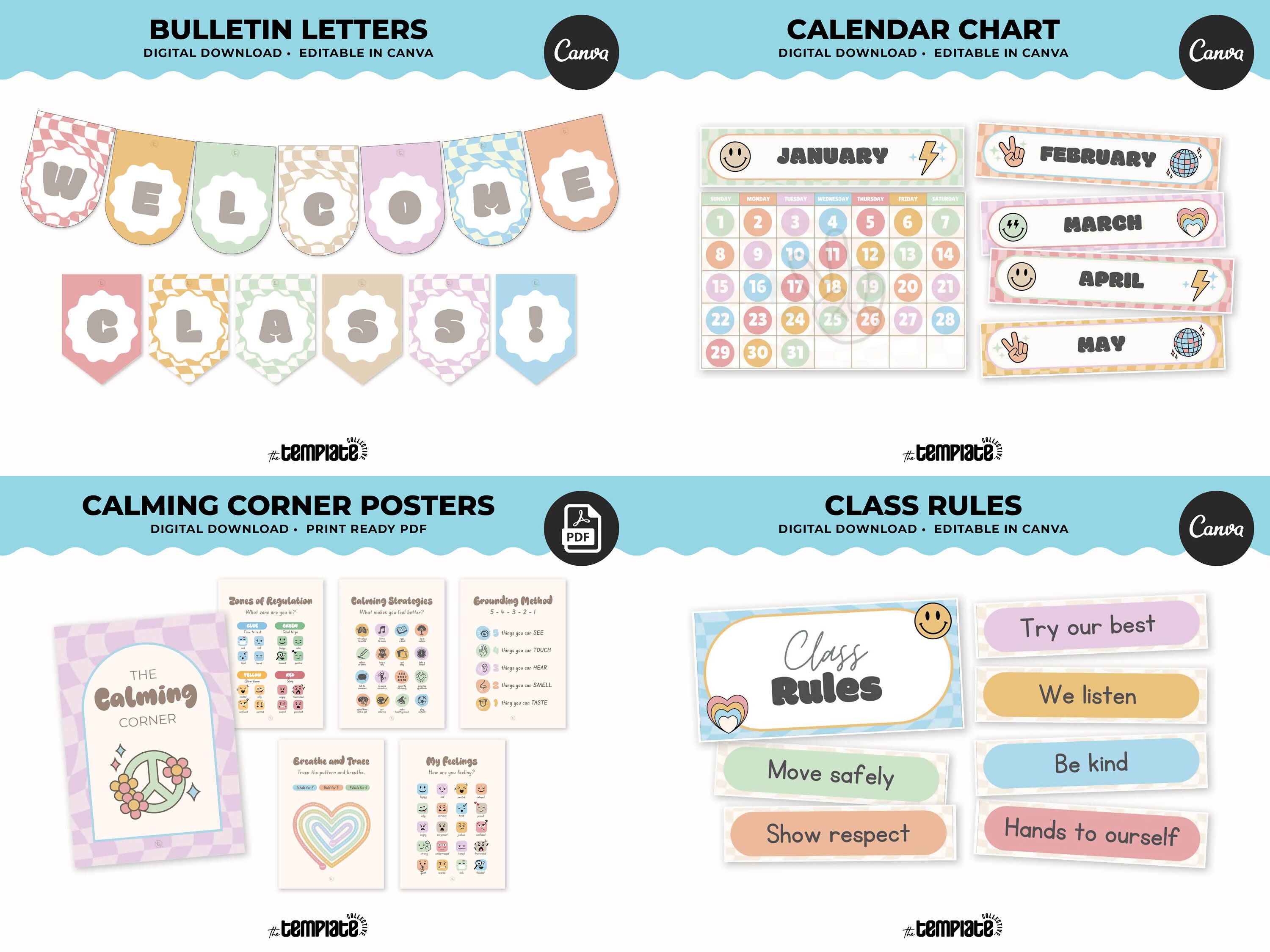 This Class is a Vibe Classroom Decor Bundle • Pastel Retro Rainbow Theme • Bulletin Board Decor • Teacher Resources • Editable & Printable