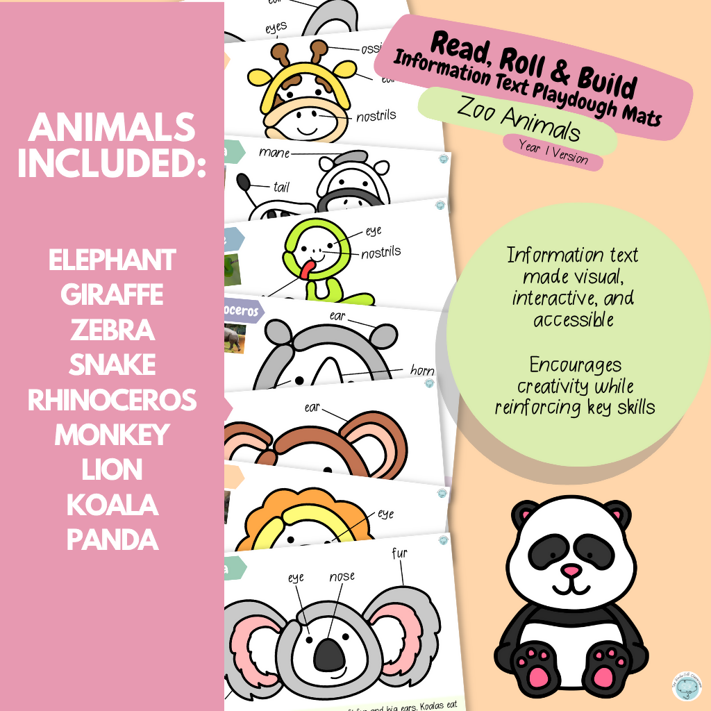 Read, Roll & Build | Year 1 Information Text Playdough Mats | Zoo Animals