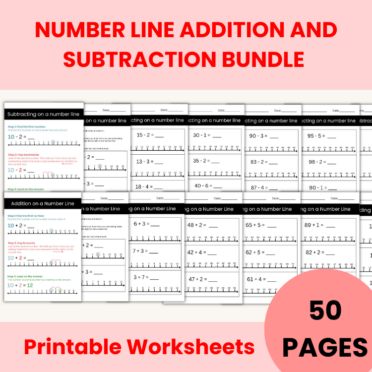 Number Line Addition and Subtraction BUNDLE | Printable Worksheets