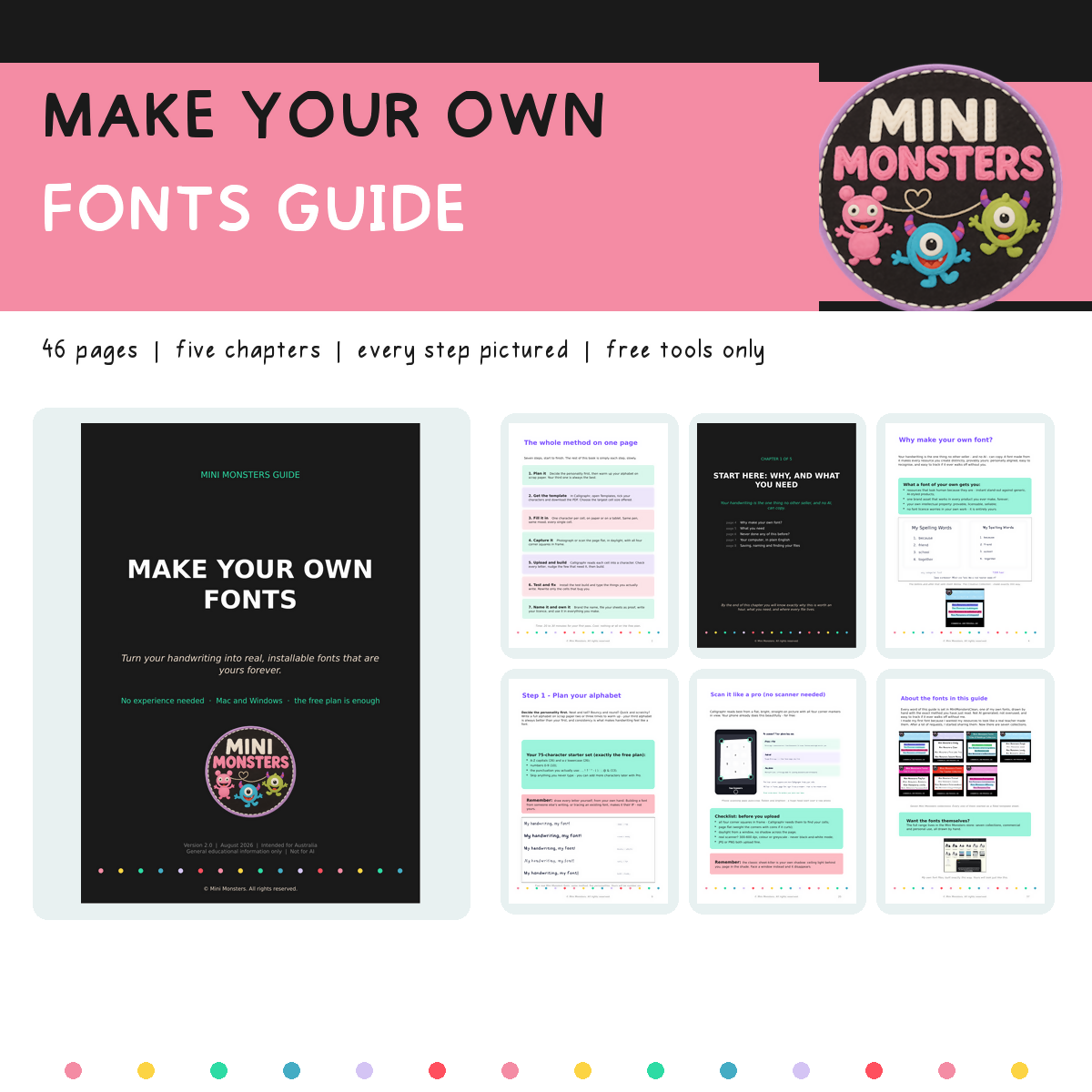 Make Your Own Fonts Guide | Turn Your Handwriting Into a Real Font | 46 Pages, Colour and Printable | Free Tools, Step by Step