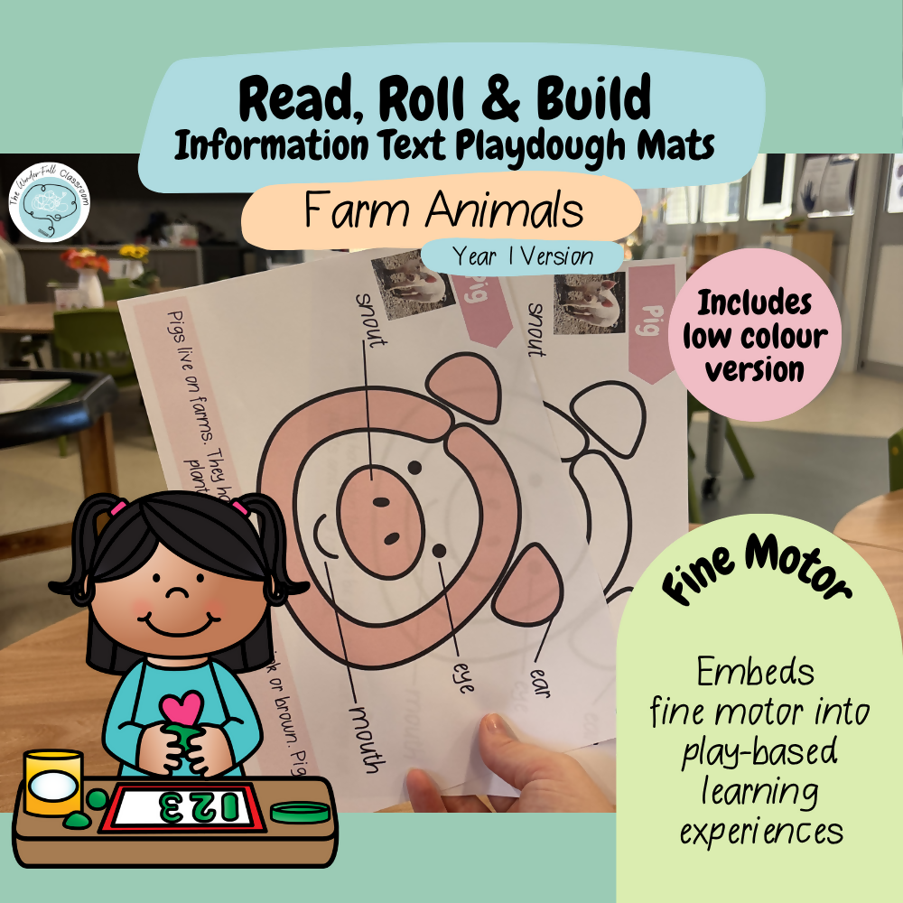 Read, Roll & Build | Year 1 Information Text Playdough Mats | Farm Animals