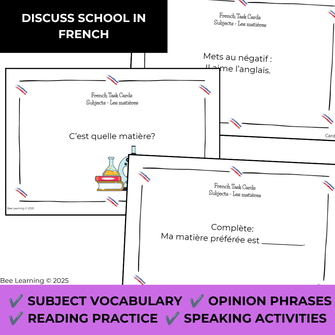 French School Subjects Vocabulary Activities | Task Cards & Practice