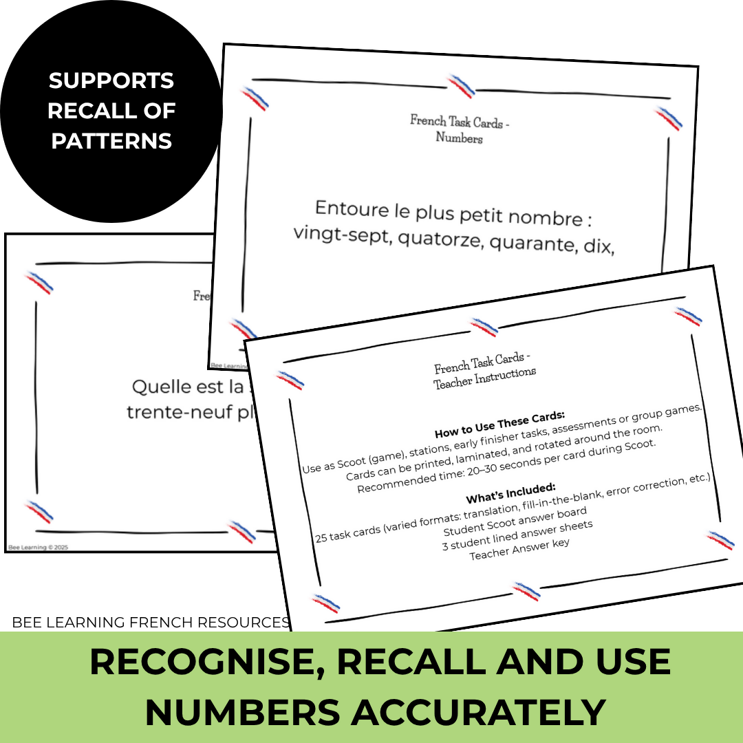 French Numbers 0–69 Activities | Task Cards & Speaking Practice
