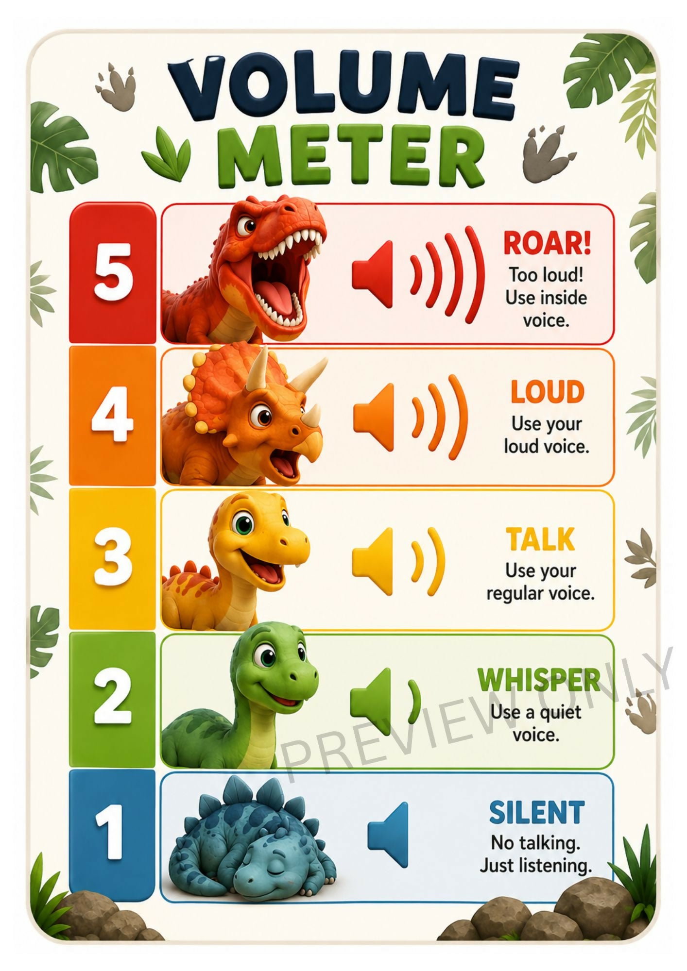 OT Designed - Dinosaur Volume Meter Chart - Printable