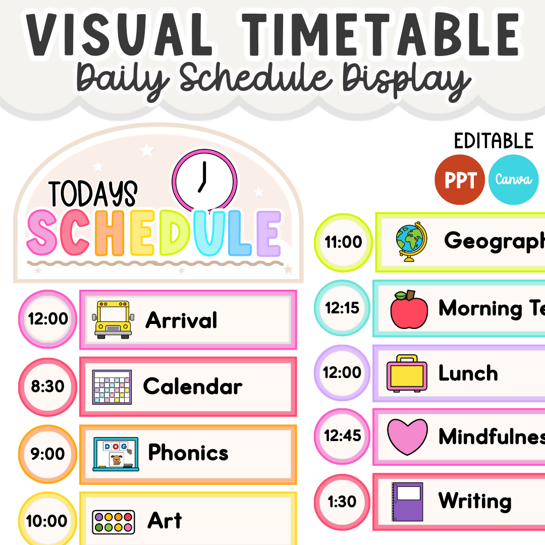 Classroom Schedule Cards | Editable Visual Timetable & Daily Routine Display