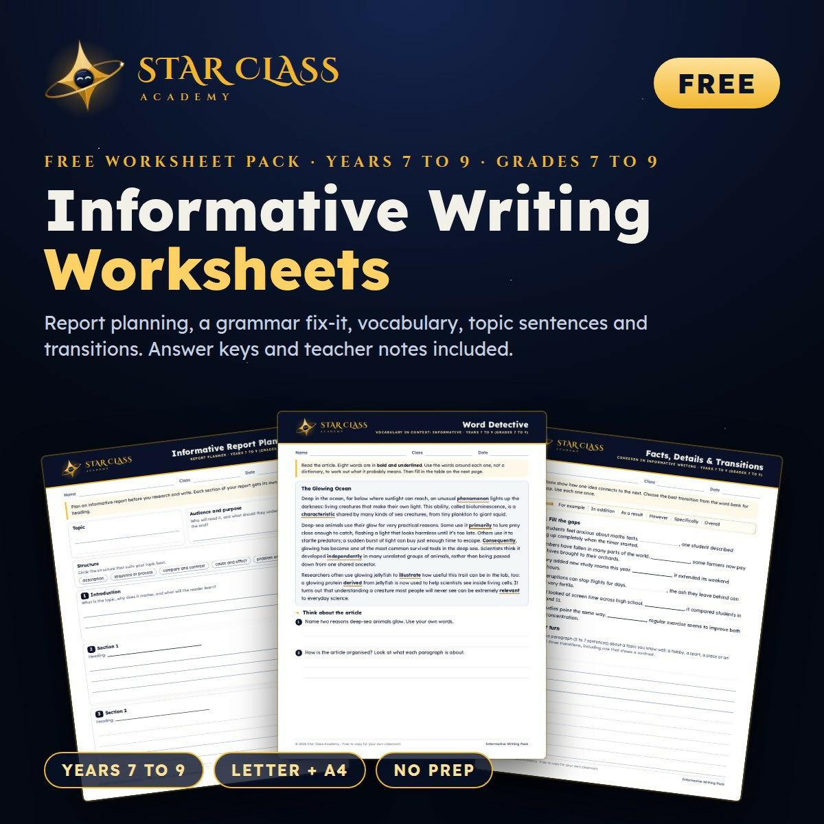 FREE Informative Writing Worksheets | Report Planning | Grades 7-9