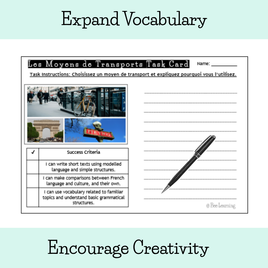 French Writing Prompts with Photo Task Cards | Beginner | Year 7–8