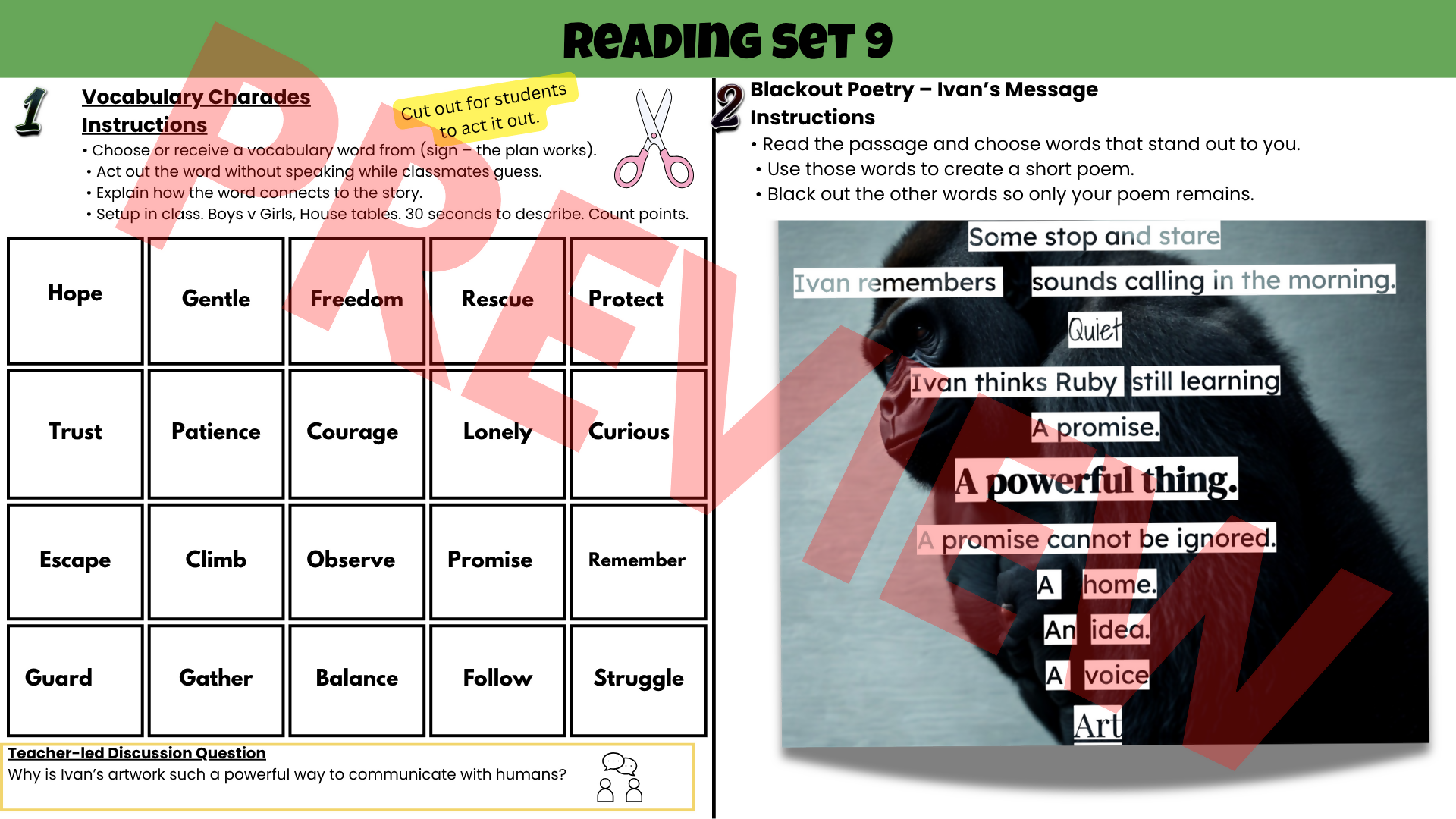 The One and Only Ivan Novel Study Unit | Comprehension Questions, Vocabulary & Activities | Grades 3–6