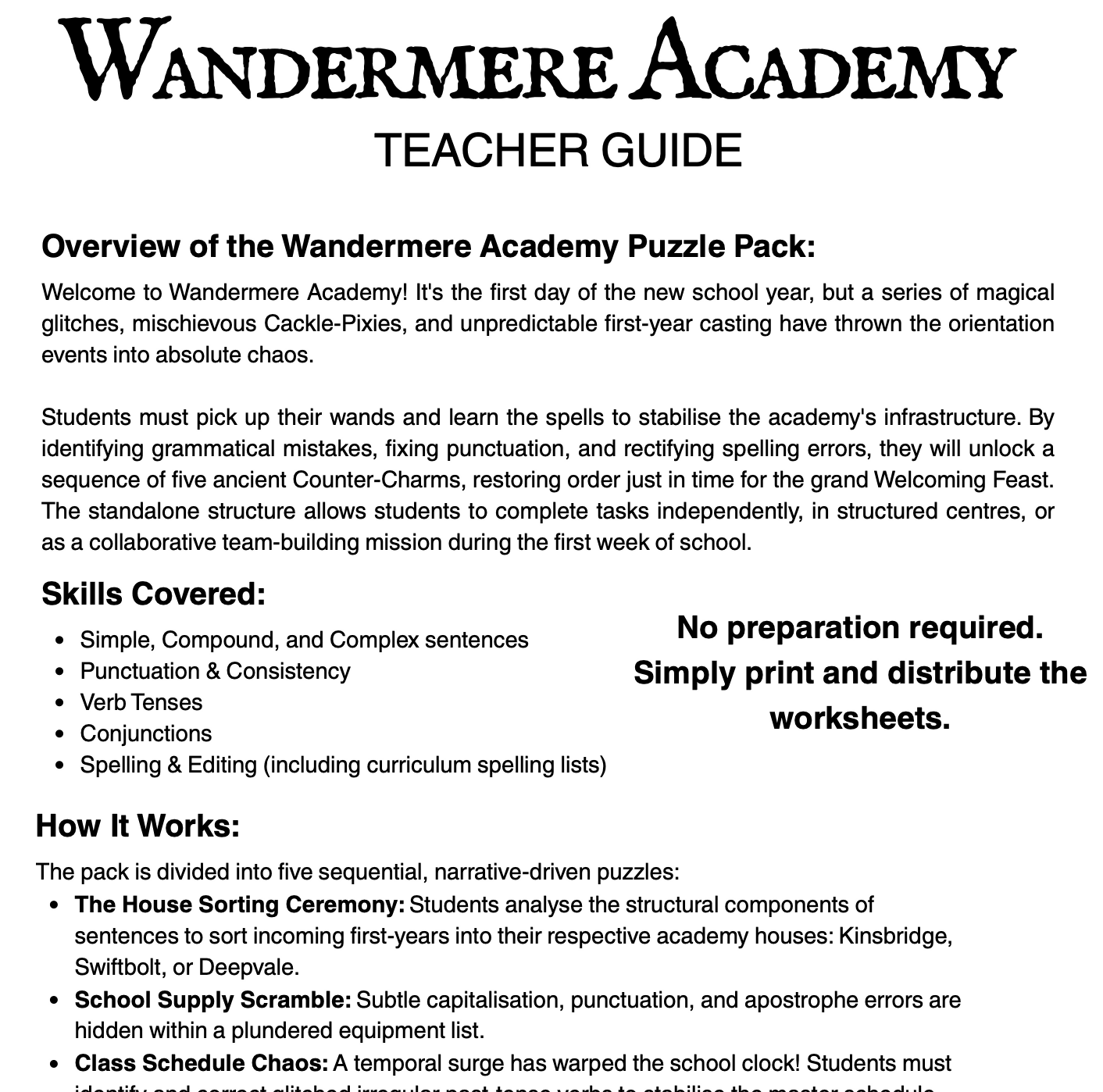 Wandermere Academy Grammar Puzzle Pack | English Activities | Years 5–6