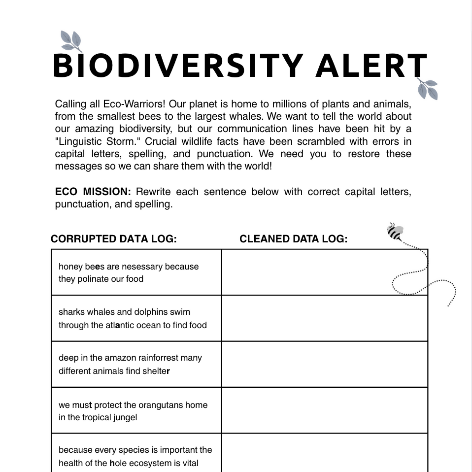 FREE Eco Warriors Sentence Fixer | Grammar Editing Worksheet | Years 4–6