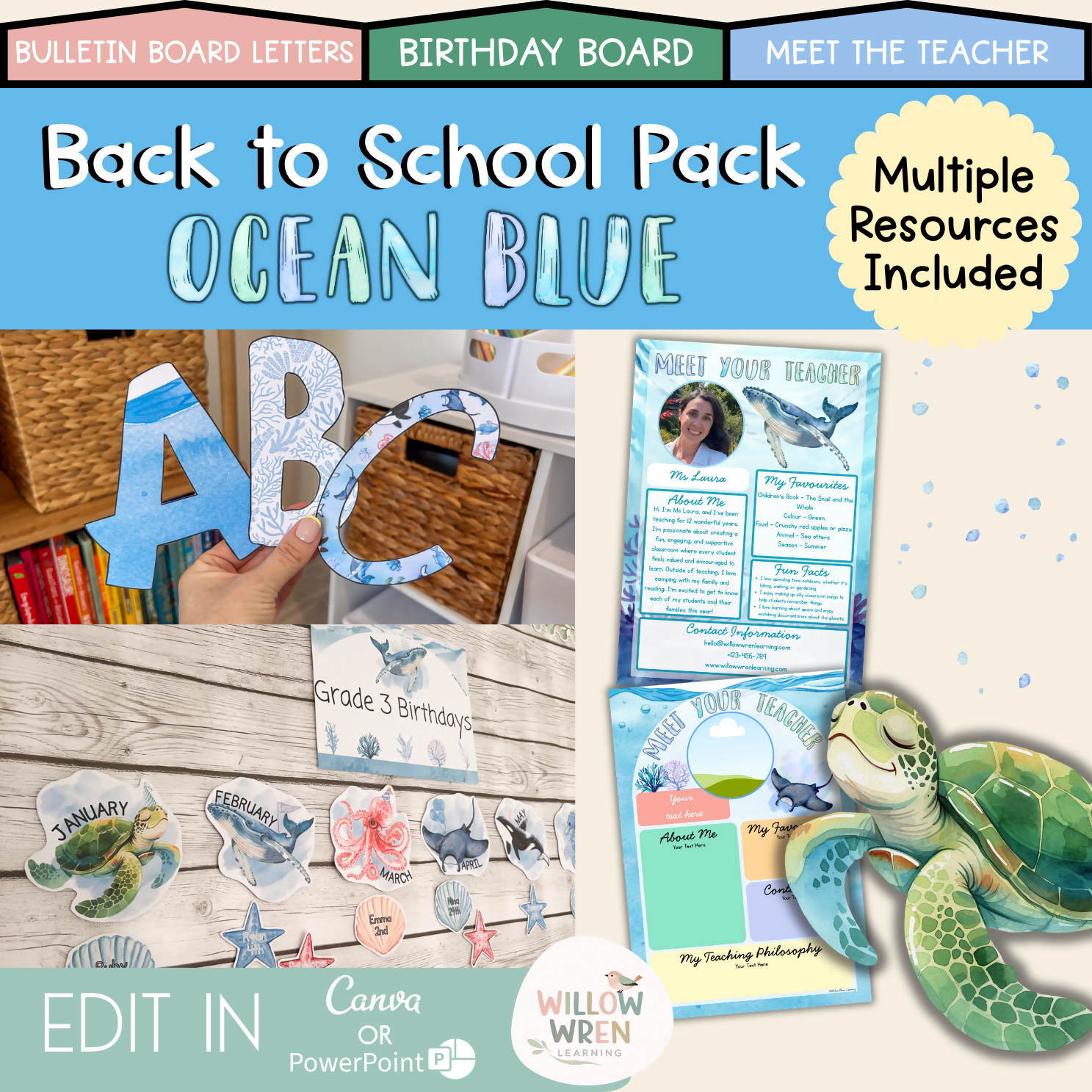 Ocean Blue Back to School Bundle I Sea Creatures Pack Decor
