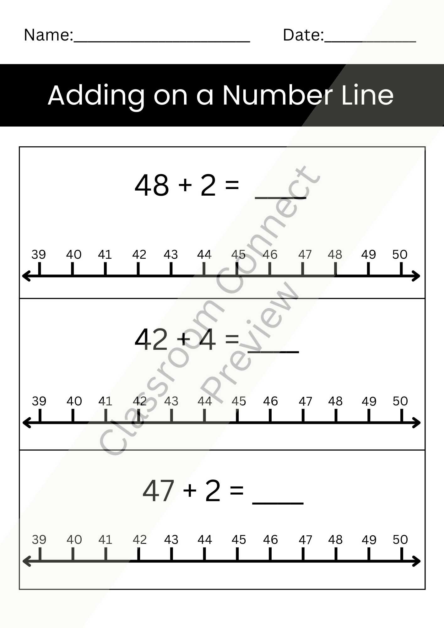 Addition on a Number Line Worksheets (1–100) | Differentiated & Intervention