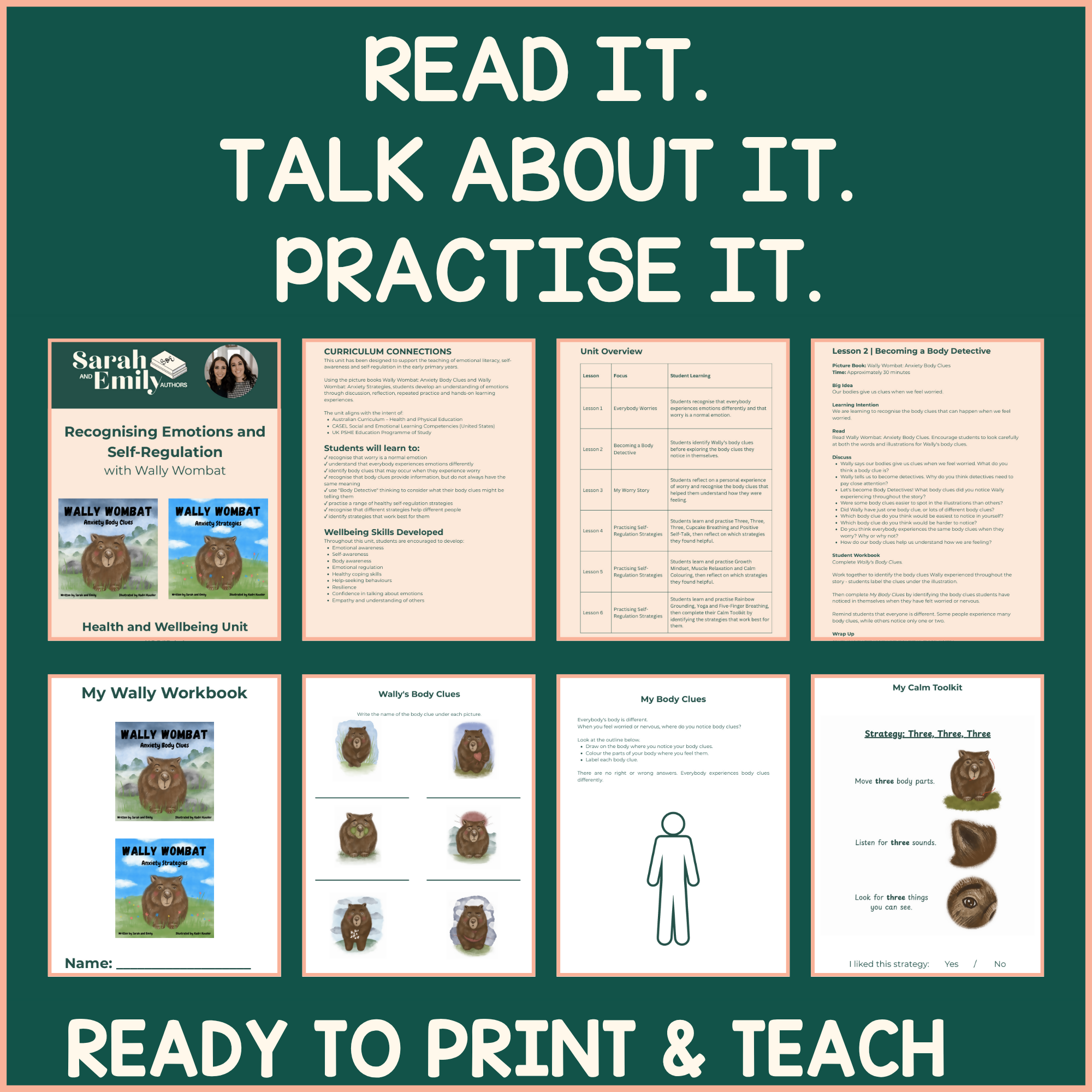 Wally Wombat Self-Regulation Unit for Years 1–3: Two Picture Books, Six Lesson Plans, Student Workbook and 22 Posters