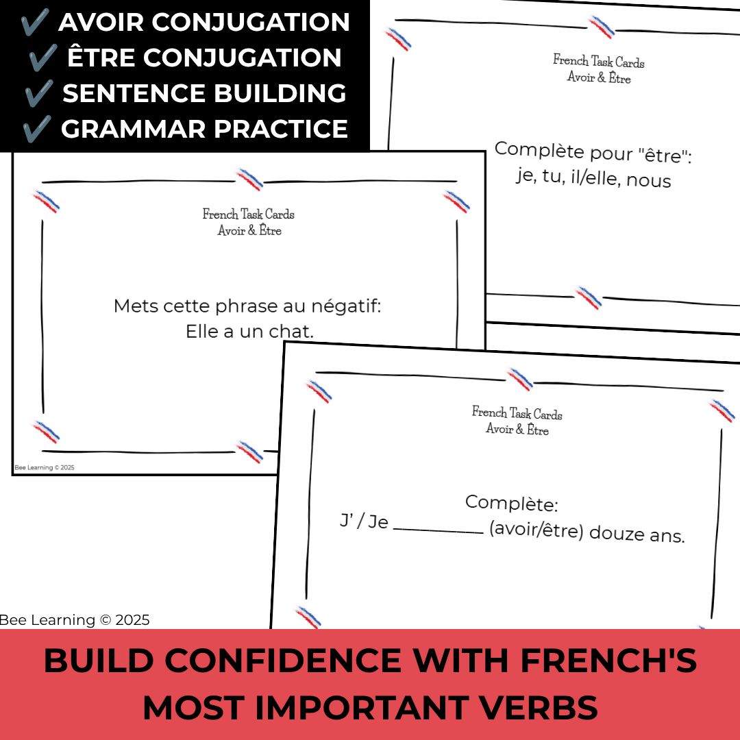French Avoir & Être Present Tense Activities | Task Cards & Practice | Year 7–8