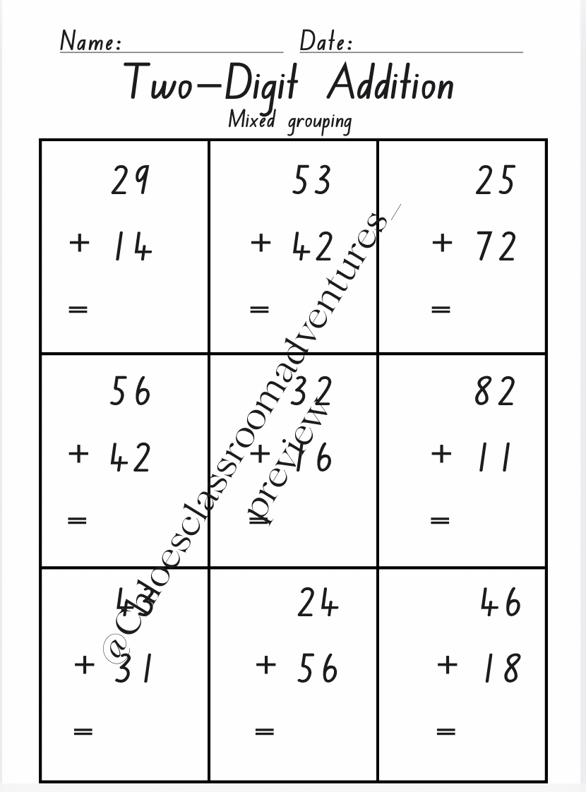 Two-Digit Addition Worksheet Bundle (6 Pages) | Curriculum Aligned