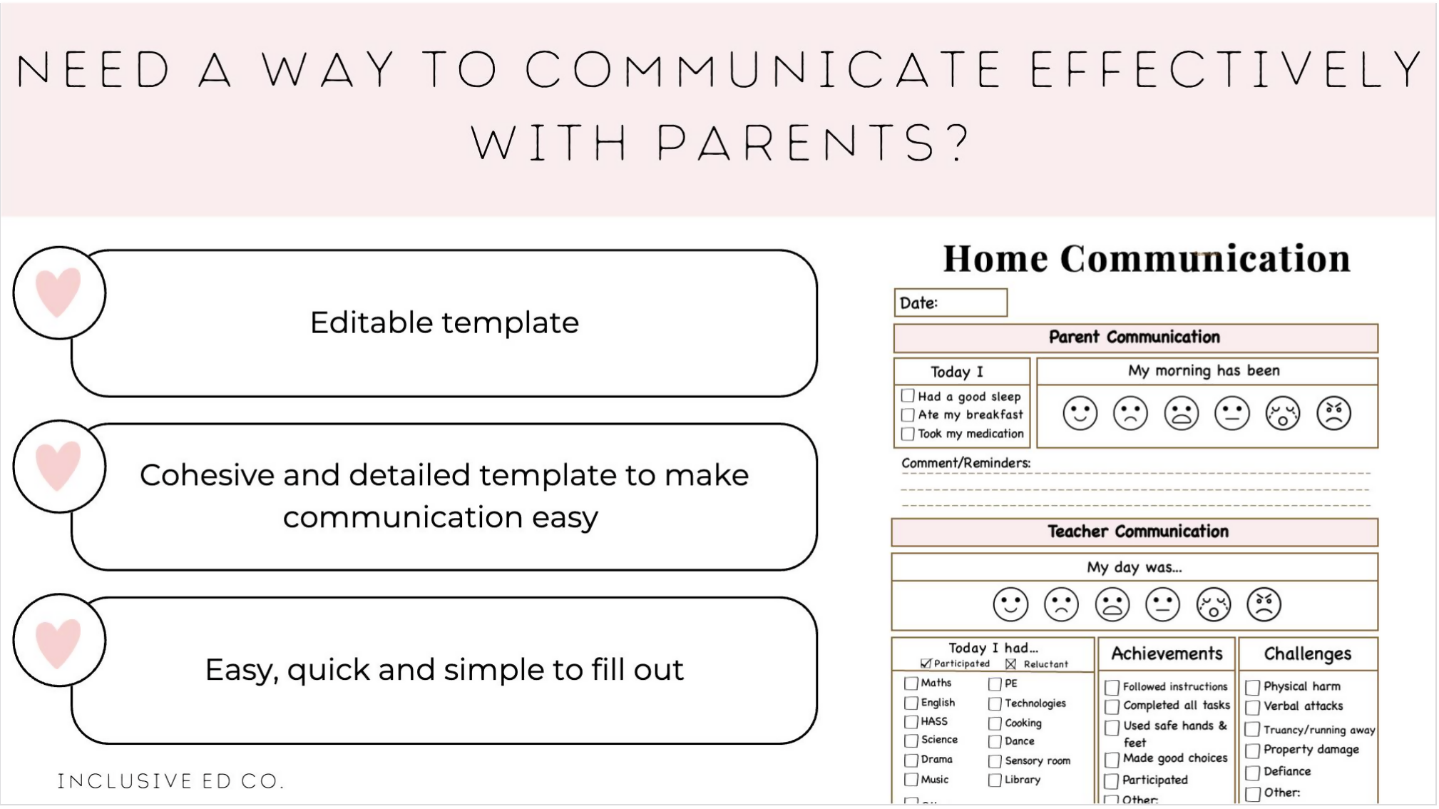 Editable Daily Communication Booklet | Teacher-Parent Notes for Students