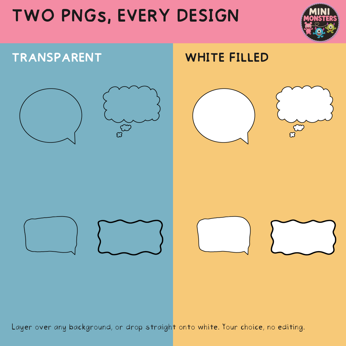 Speech Bubbles Clipart Set 1 | 25 Designs 75 Files | Thought Clouds Banners and Frames | PNG and JPEG | Hand Drawn | Commercial Use