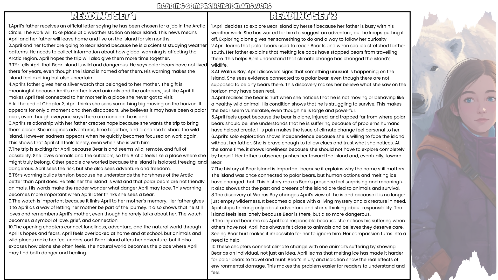 The Last Bear Comprehension Questions and Answer Key PDF | Hannah Gold Novel Worksheets for Grades 3–6