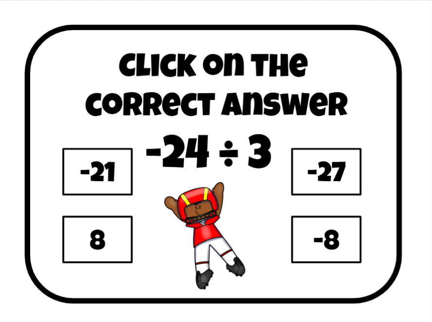 Football-Themed Integer Slide Game - Google Slides and Power Point