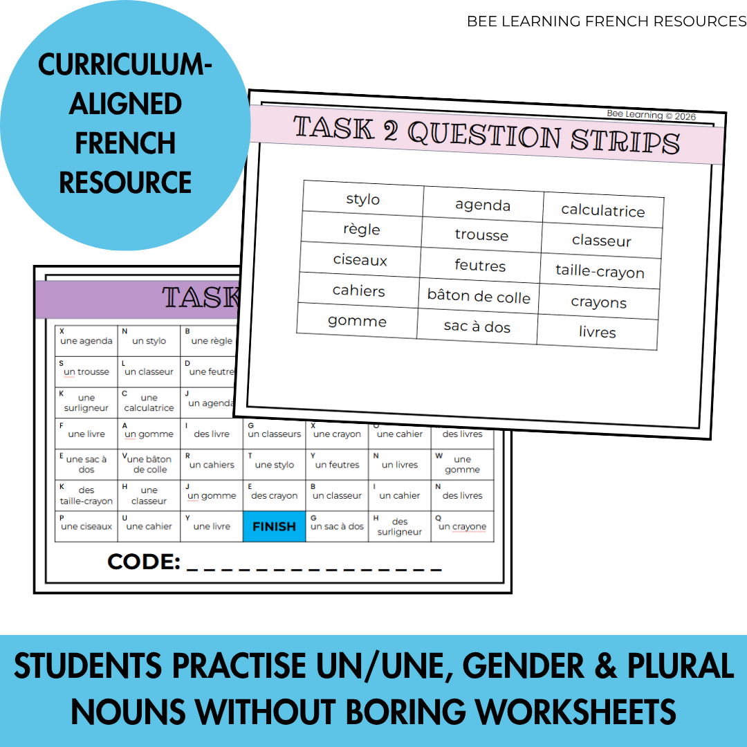 French Classroom Objects Escape Room | Gender & Plural Nouns | Year 7–8 | Print & Digital