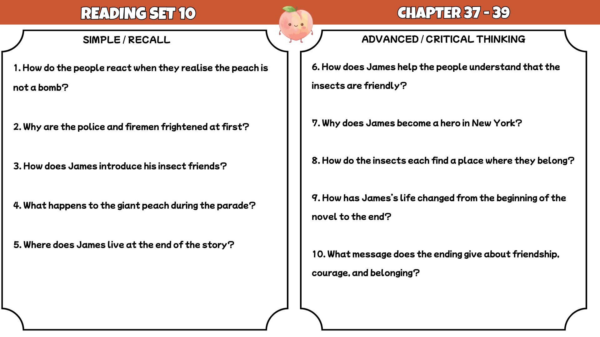 James and the Giant Peach Reading Comprehension Worksheets | 100 Questions + Answers | Years 3–5
