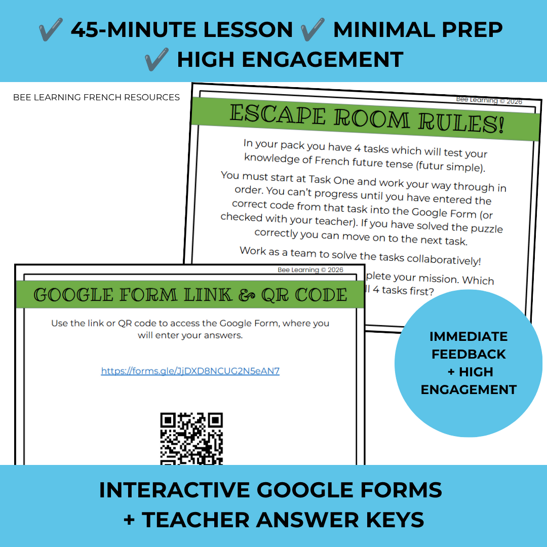French Future Tense Escape Room | Futur Simple | Year 9–10 | Print & Digital