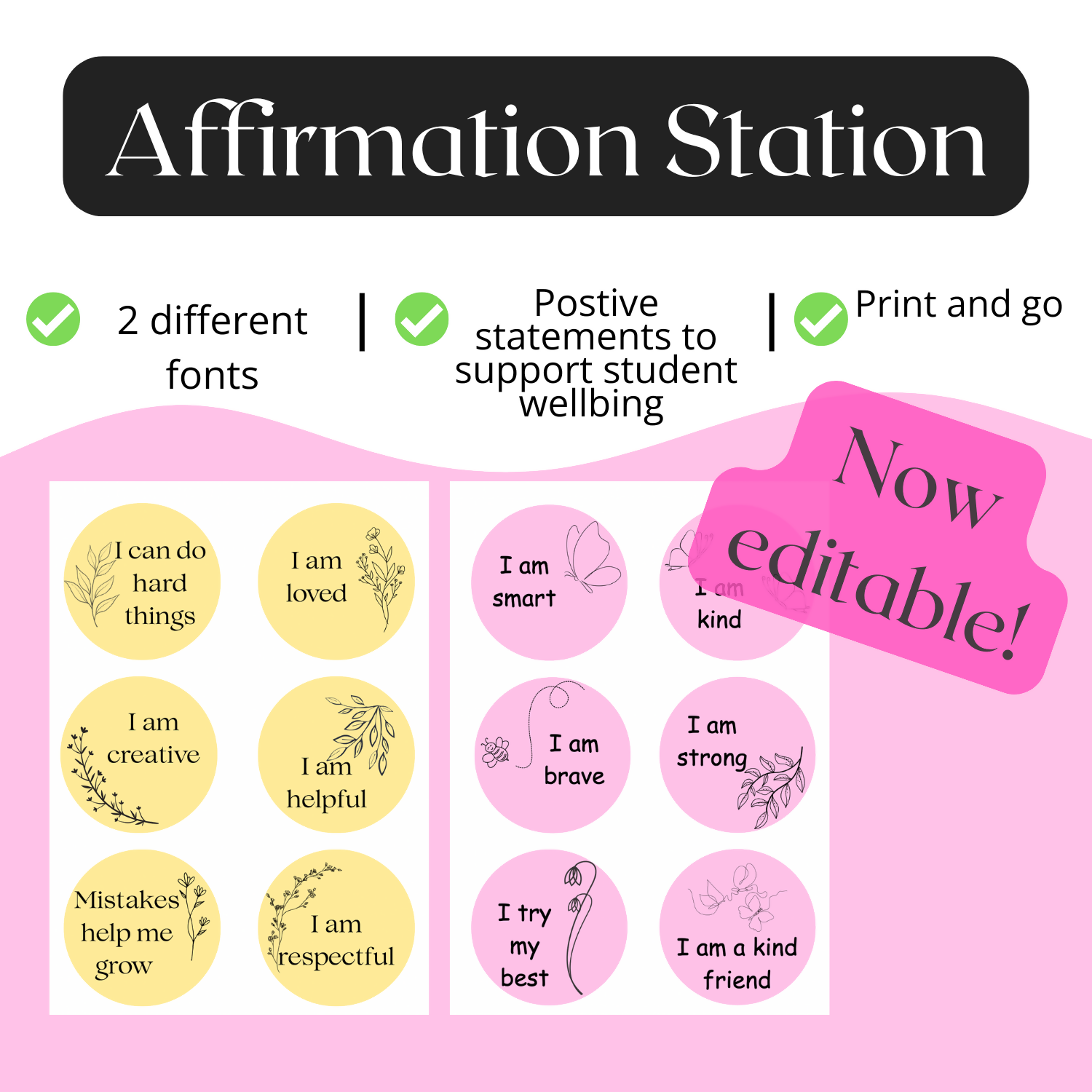 Affirmation Station | EDITABLE | Printable | Student Wellbeing