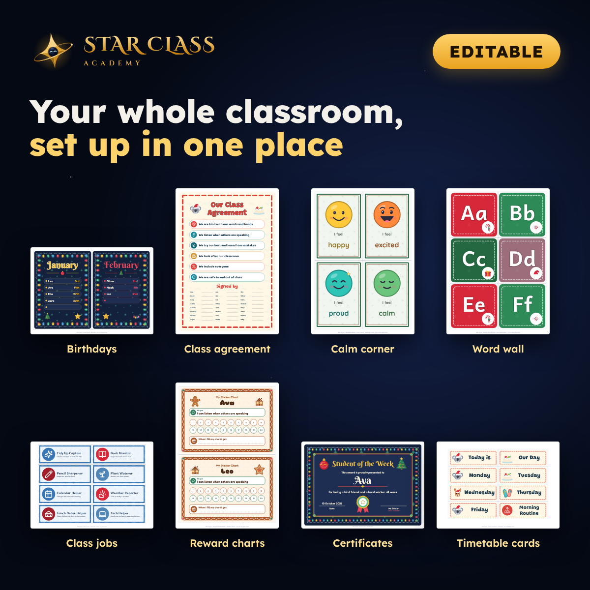Christmas Classroom Decor | Editable Name Labels, Door Display & Awards | Prep to Year 6