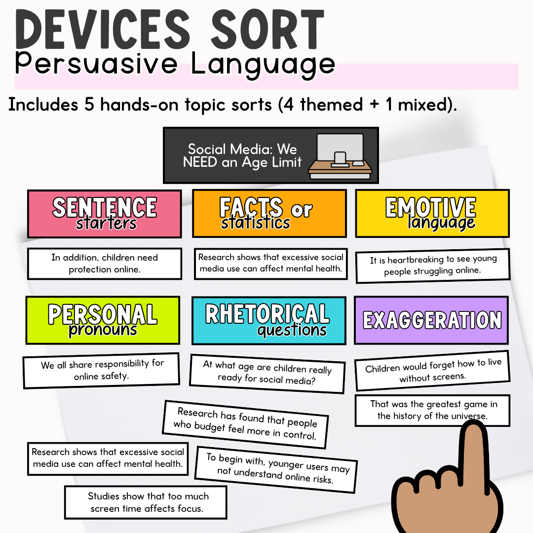 Persuasive Language Features & Devices Sort Opinion Writing Technique & Prompts