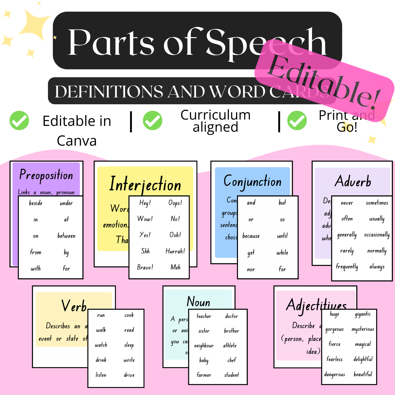 📚 Parts of Speech | Word Wall & Editable Word Bank | Literacy Activity | K-3 |