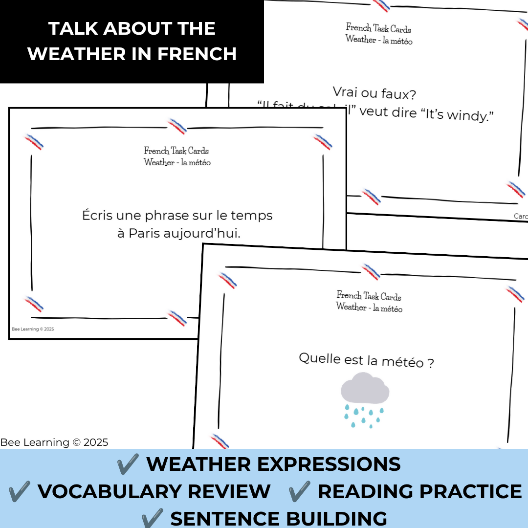 French Weather Vocabulary Activities | La Météo Task Cards & Practice