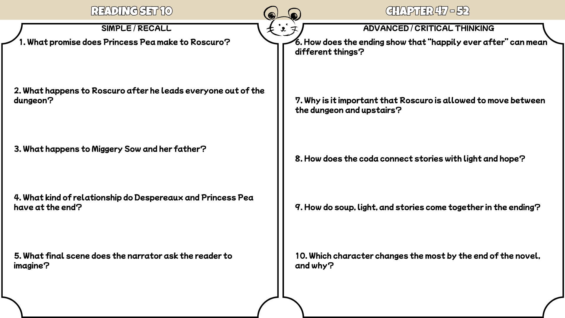 The Tale of Despereaux Reading Comprehension Questions PDF | 100 Questions + Answer Key | Years 2–5