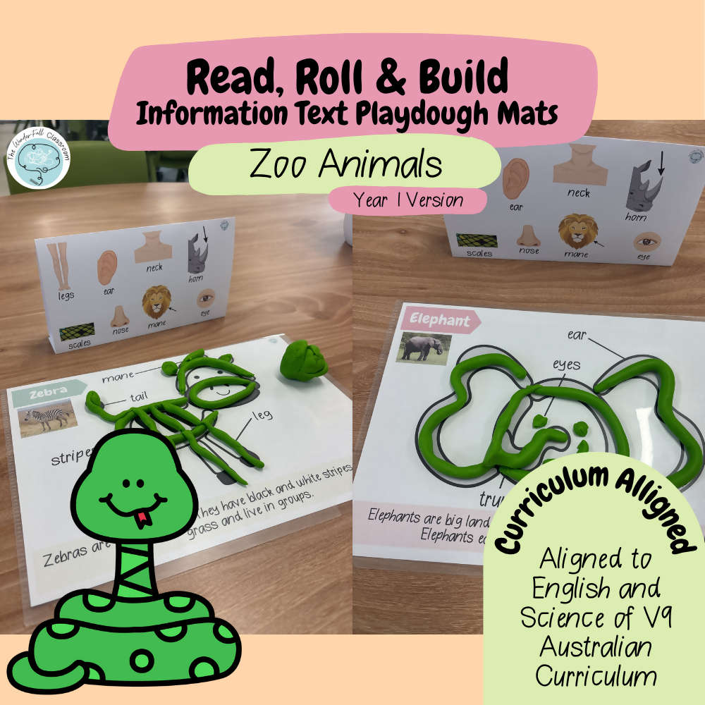 Read, Roll & Build | Year 1 Information Text Playdough Mats | Zoo Animals