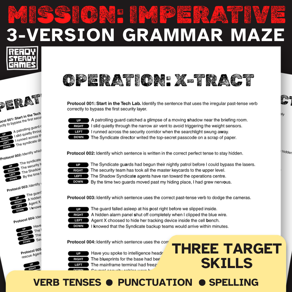 Spy Grammar Maze | Self-Checking English Game | 3 Versions | Years 5–6