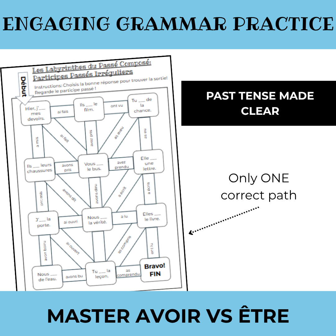 French Passé Composé Mazes | Avoir, Être & Reflexive Verbs