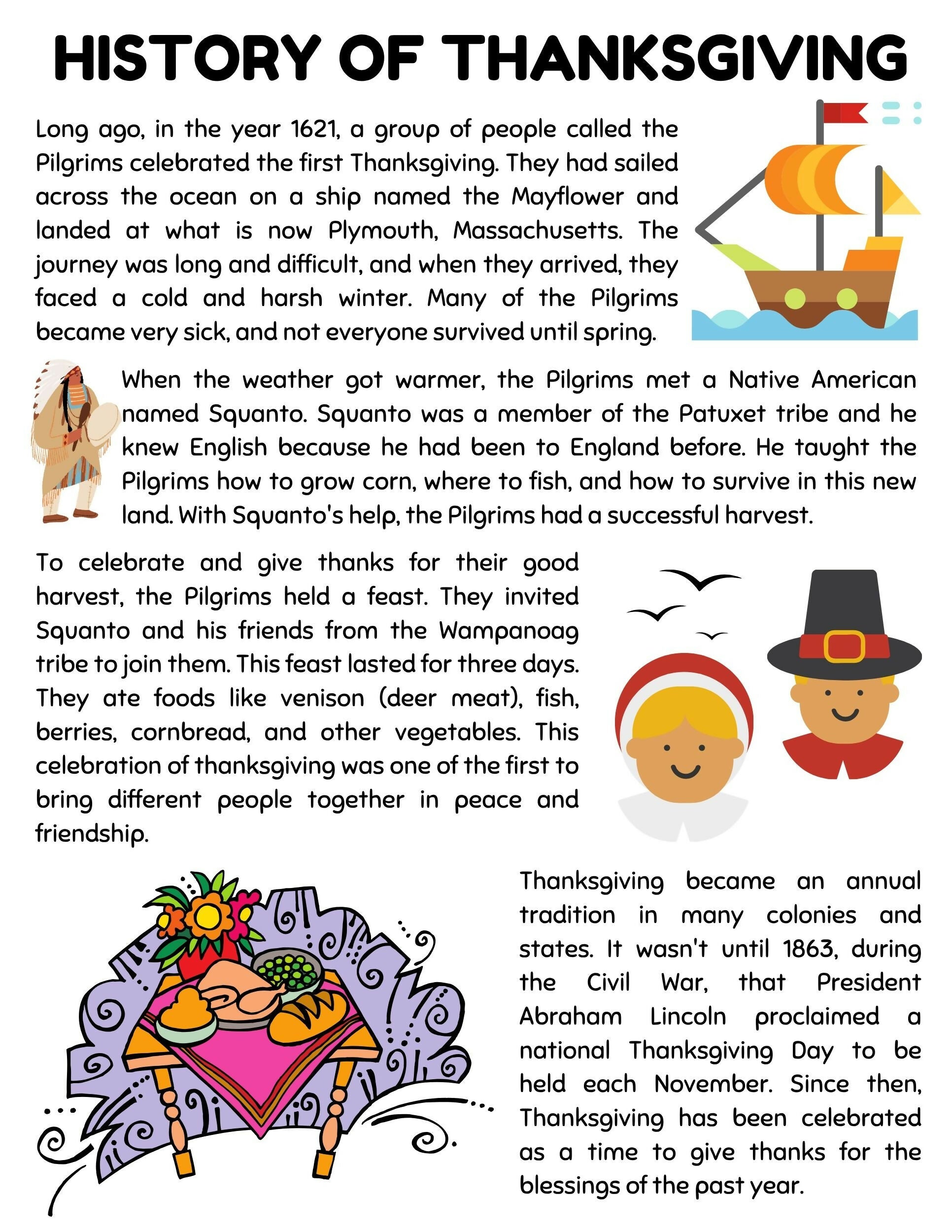 Thanksgiving Reading Comprehension & Activities | Word Search, Crossword, Math, Maze & More | Grades 3–6