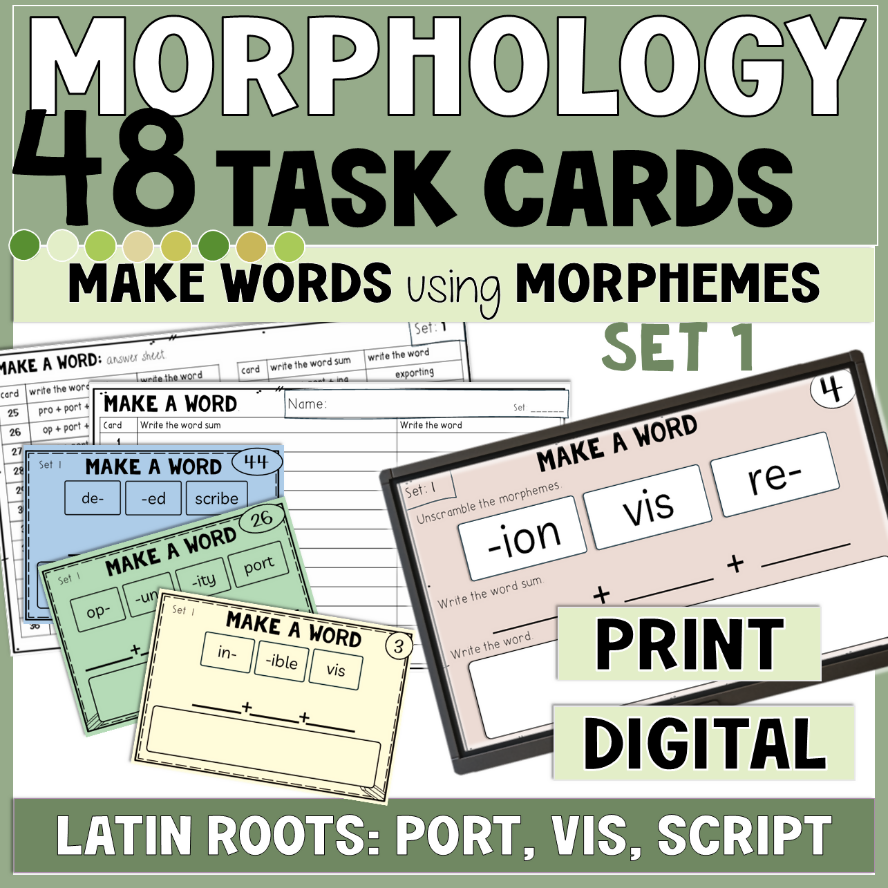 MORPHOLOGY ACTIVITY | LATIN ROOT TASK CARDS | SCRIPT - VIS - PORT