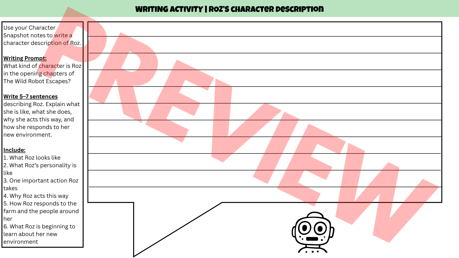 The Wild Robot Escapes No-Prep Sub Plan | Novel Study Literacy Lesson | Years 3–6 PDF