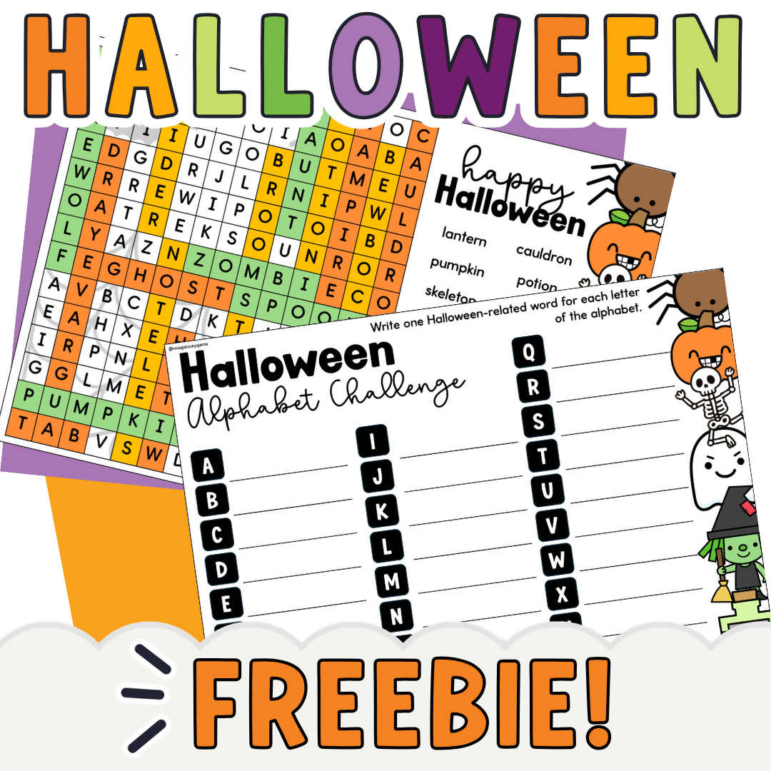 Free Halloween Activities I Halloween Word Search, Morning Work & Alphabet Challenge