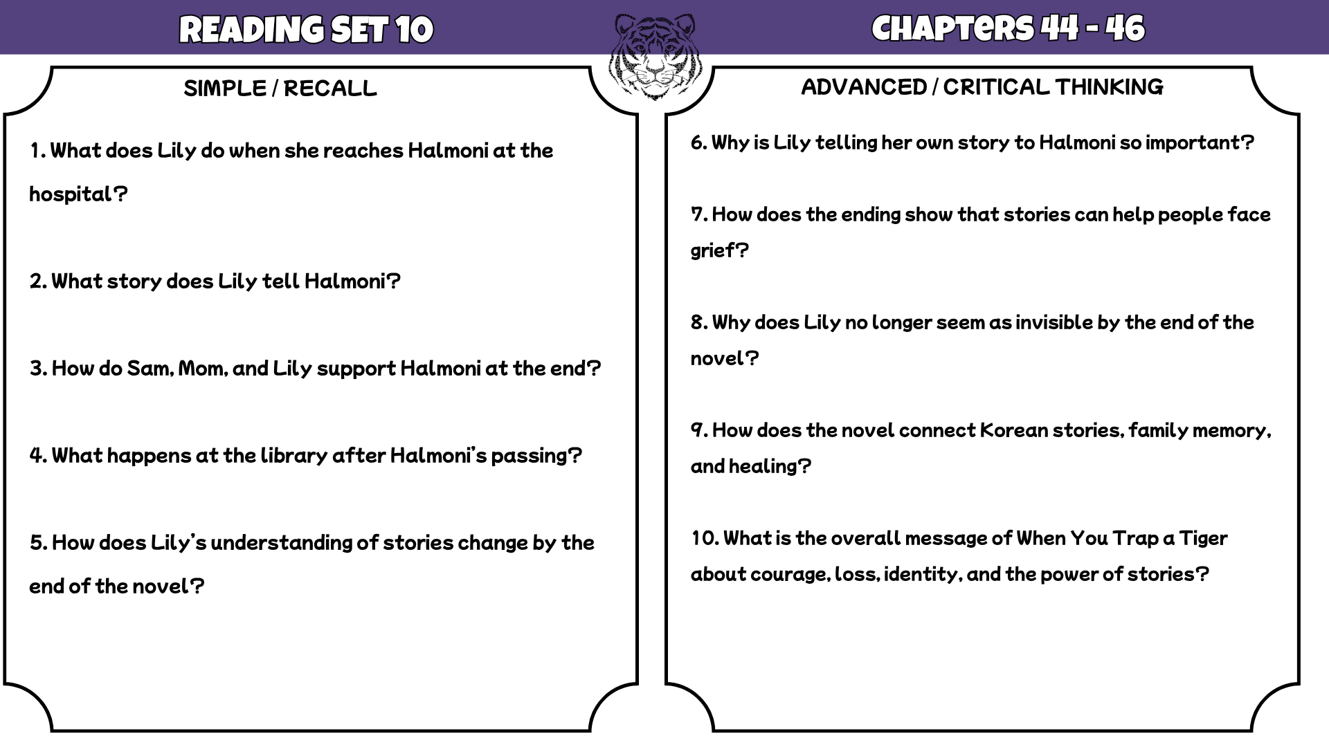 When You Trap a Tiger Novel Study Reading Comprehension PDF | 100 Questions + Answer Key | Years 4–7