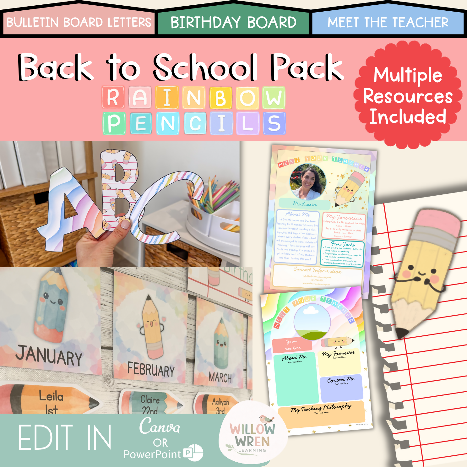 Rainbow Pencils Back to School Bundle I Rainbow Pack Decor