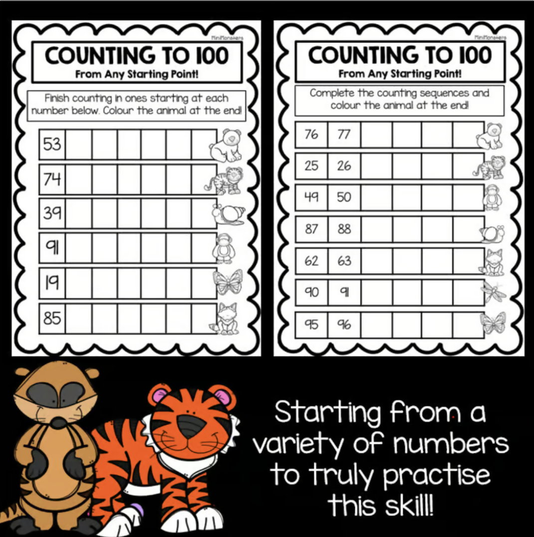 Counting to 100 Worksheets | Number Sequences | Year 1 Australian Curriculum Maths