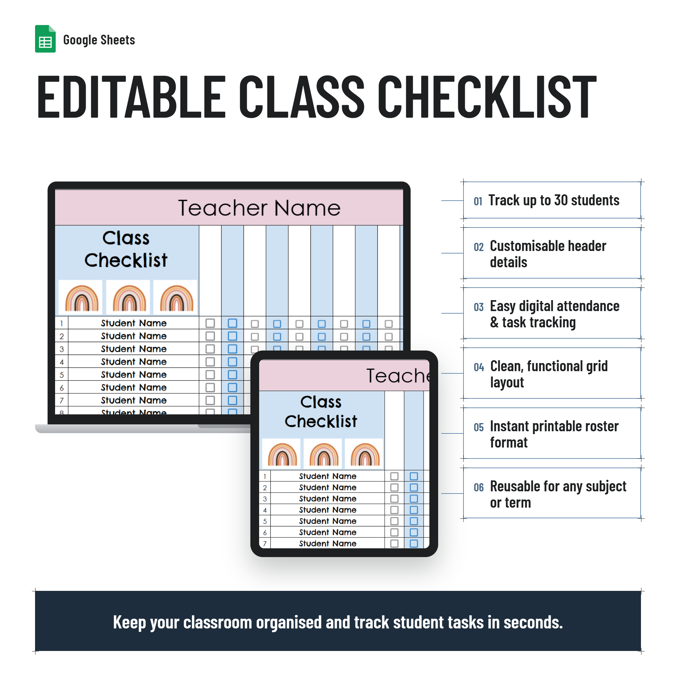 Editable Class List, Checklist, Student Roster Tracker| Google Sheets
