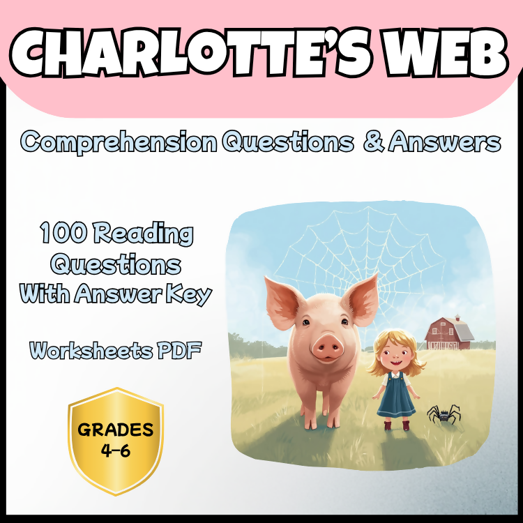 Charlotte’s Web Comprehension Questions and Answer Key PDF | E.B. White Novel Worksheets for Grades 3–6