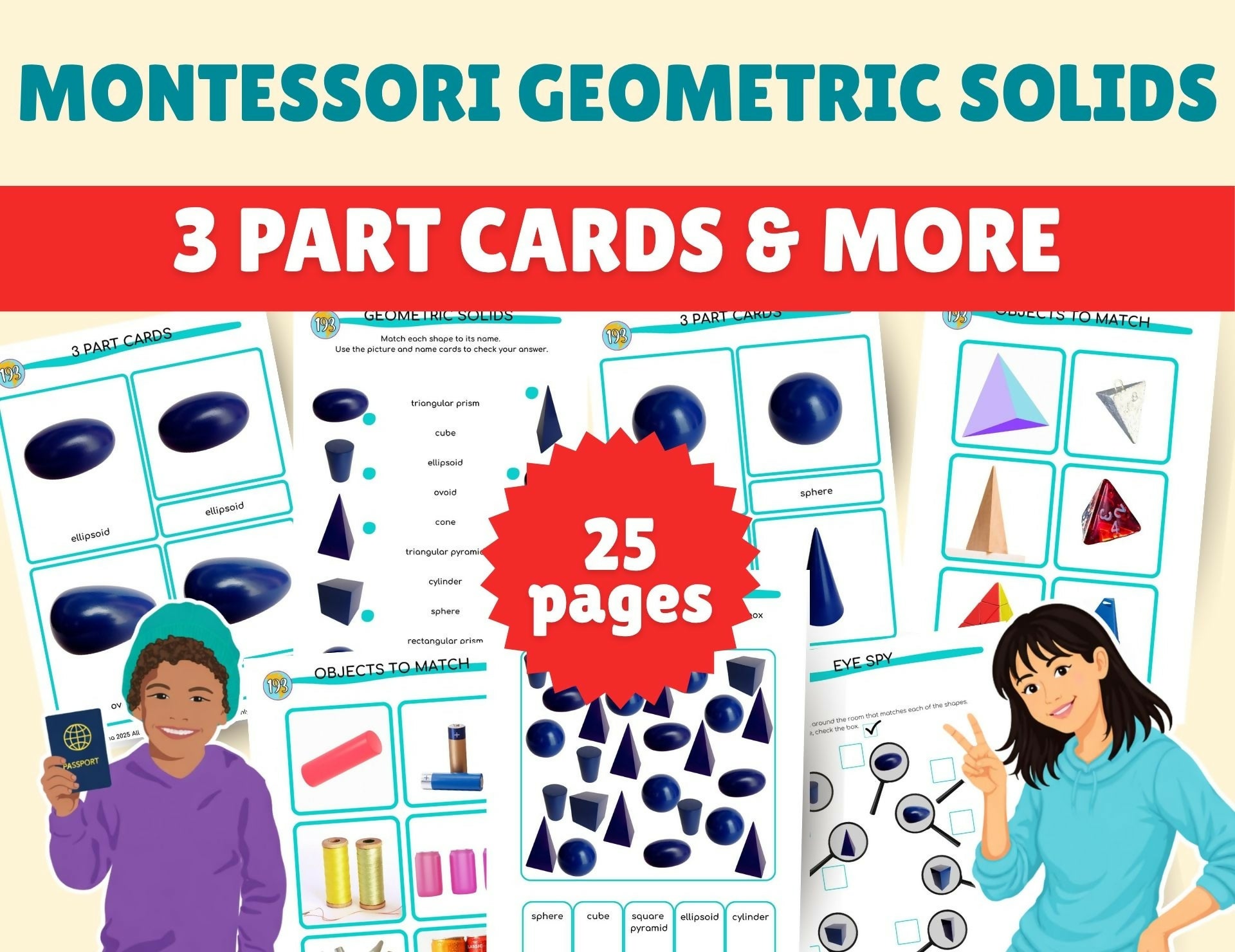 Montessori Geometric Solids + Object Cards 3 Part Cards PDF